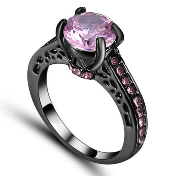 unbranded Jewelry - Pink Sapphire Crystal  Ring 18K Black Gold Filled